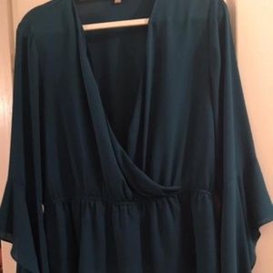 Teal Blouse with Dramatic Bell Sleeves